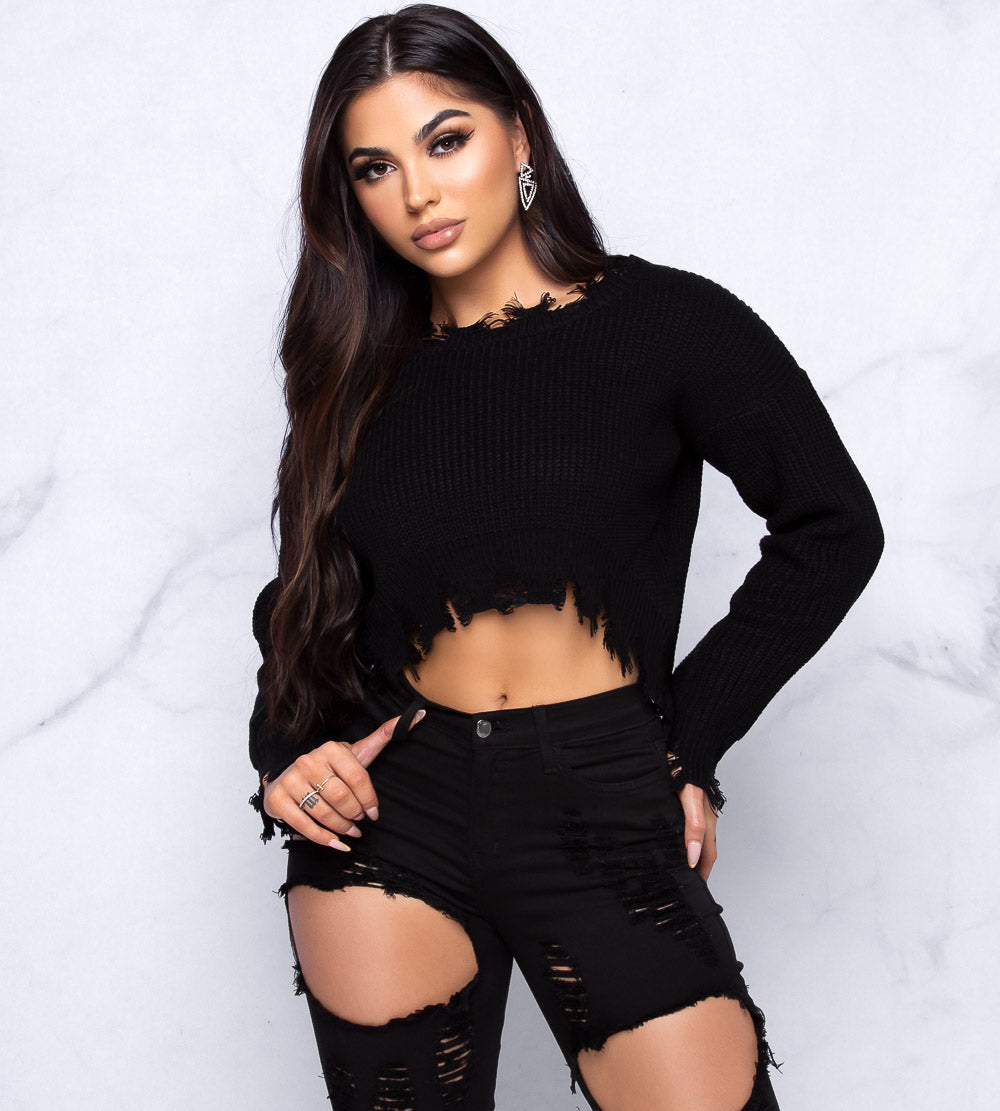 On The Edge Distressed Cropped Sweater