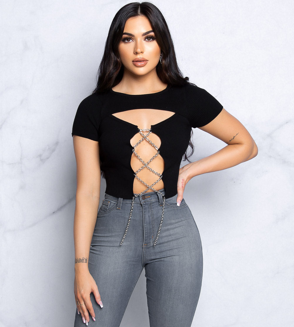 Don't Mesh With Me Black Sheer Crop Top